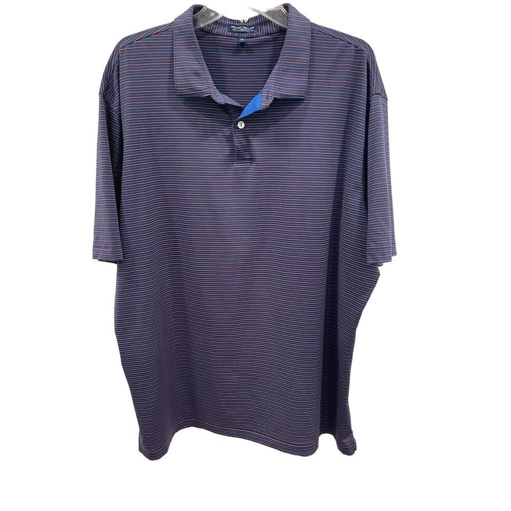 Peter Millar Men's 2XL Blue & Red Striped Polo Golf Shirt Short Sleeve Collared‎